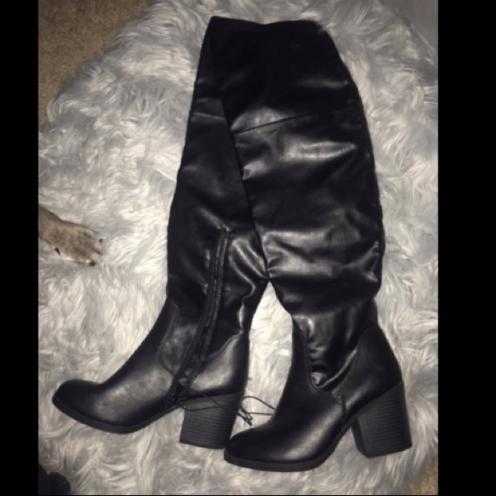 Black Pleather Over The Knee Boots